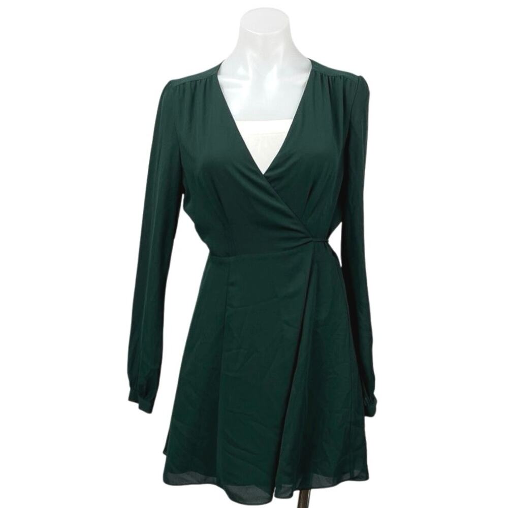 Aritzia Sunday Best Alexi Green Long Sleeve Flowy Mini Flare A-Line Wrap Dress 6